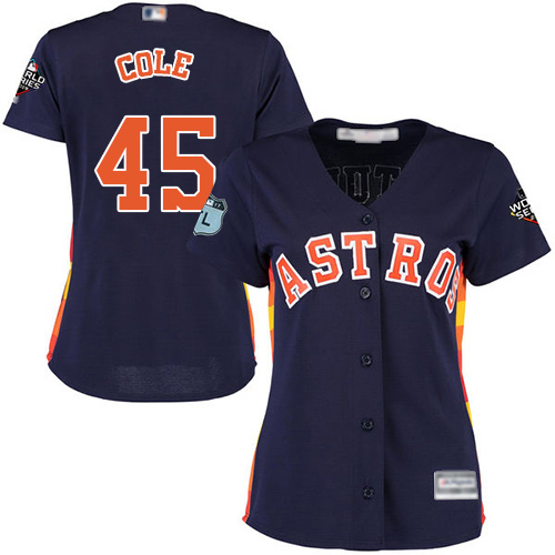 Houston Astros #45 Gerrit Cole Navy Blue Alternate 2019 World Series Bound Women's Stitched Jersey Womens