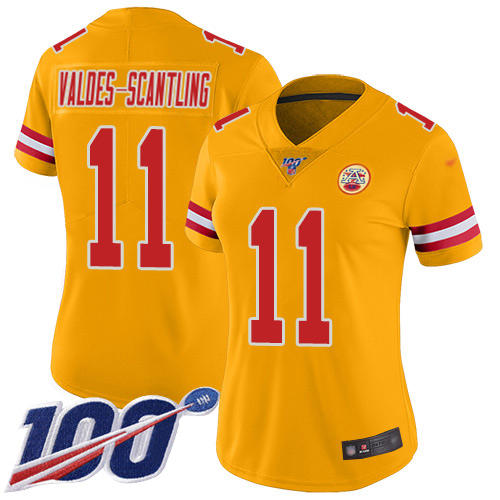 Chiefs #11 Marquez Valdes-Scantling Gold Women's Stitched Limited Inverted Legend Jersey