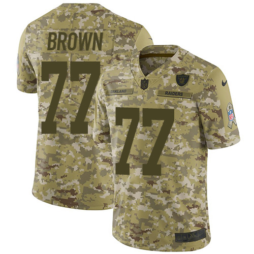 Las Vegas Raiders #77 Trent Brown Camo Youth Stitched Limited 2018 Salute To Service Jersey Youth