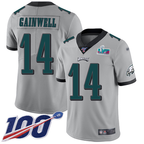 Eagles #14 Kenneth Gainwell Silver Super Bowl LVII Patch Men's Stitched Limited Inverted Legend 100th Season Jersey
