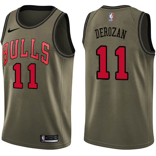 Chicago Bulls #11 Demar Derozan Green Swingman Salute to Service Jersey Mens