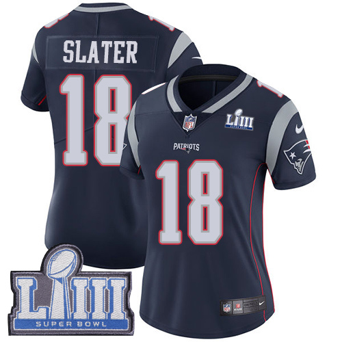 Patriots #18 Matt Slater Navy Blue Team Color Super Bowl LIII Bound Women's Stitched Vapor Untouchable Limited Jersey
