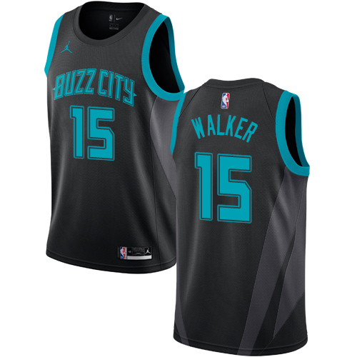 Charlotte Hornets #15 Kemba Walker Black Jordan Swingman City Edition 2018/19 Jersey Mens