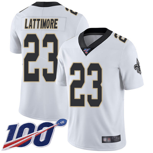 New Orleans Saints #23 Marshon Lattimore White Men's Stitched 100th Season Vapor Limited Jersey Men's