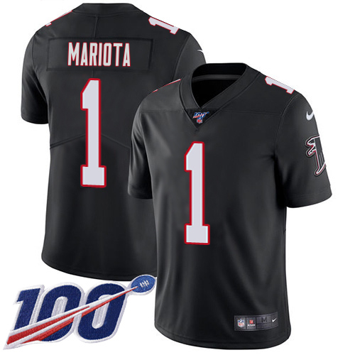 Falcons #1 Marcus Mariota Black Alternate Men's Stitched 100th Season Vapor Untouchable Limited Jersey