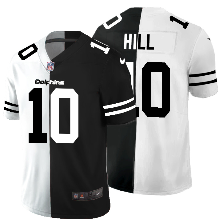 Miami Dolphins #10 Tyreek Hill Men's Black V White Peace Split Vapor Untouchable Limited Jersey