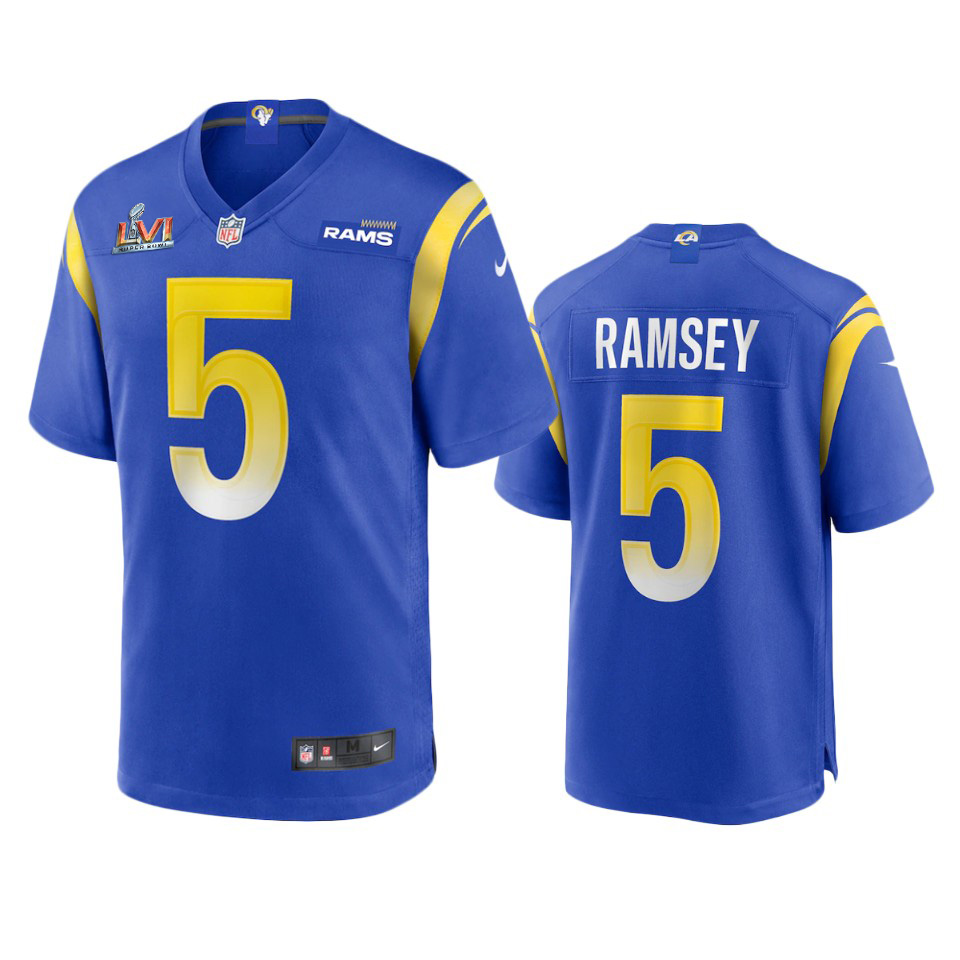 Los Angeles Rams #5 Jalen Ramsey Men's Super Bowl LVI Patch Game Jersey - Royal