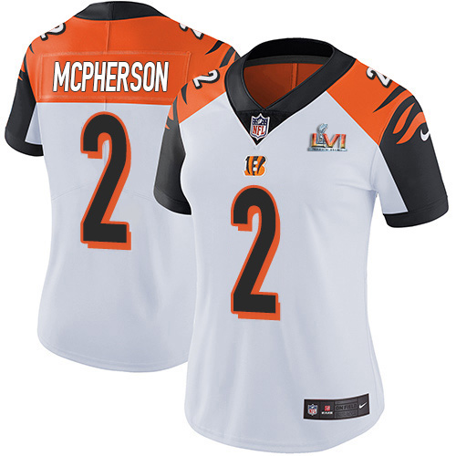 Bengals #2 Evan McPherson White Super Bowl LVI Patch Women's Stitched Vapor Untouchable Limited Jersey