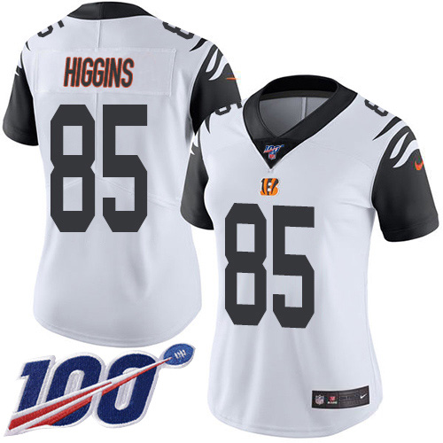 Bengals #85 Tee Higgins White Women's Stitched Limited Rush 100th Season Jersey