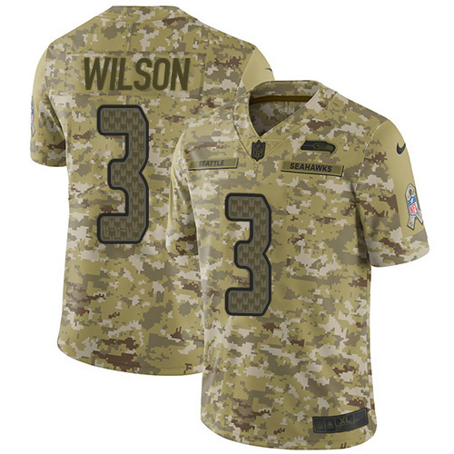 Seattle Seahawks #3 Russell Wilson Camo Youth Stitched Limited 2018 Salute to Service Jersey Youth