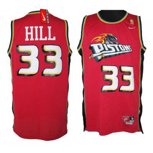 Detroit Pistons #33 Grant Hill Red Throwback Stitched Jersey Mens