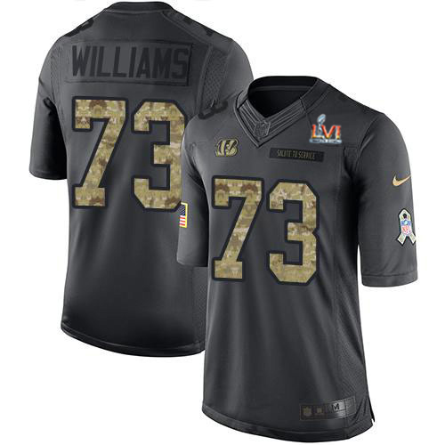 Cincinnati Bengals #73 Jonah Williams Black Team Color Super Bowl LVI Patch Youth Stitched Limited Therma Long Sleeve Jersey Youth