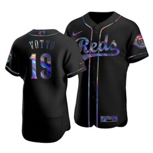 Cincinnati Cincinnati Reds #19 Joey Votto Men's Iridescent Holographic Collection Jersey - Black Men's
