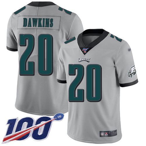 Eagles #20 Brian Dawkins Silver Men's Stitched Limited Inverted Legend 100th Season Jersey