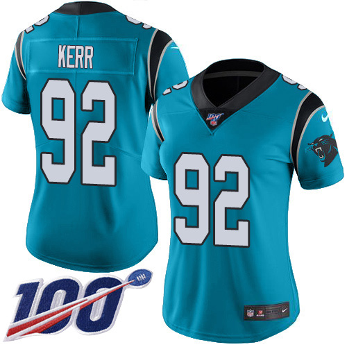 Carolina Panthers #92 Zach Kerr Blue Women's Stitched Limited Rush 100th Season Jersey Womens