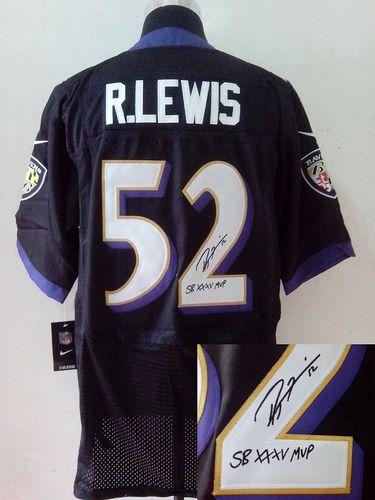 Ravens #52 Ray Lewis Black Alternate Men's Stitched Elite Autographed Jersey