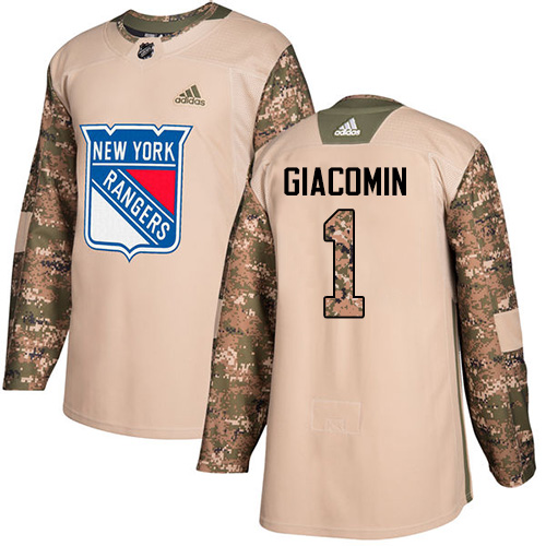 Adidas New York Rangers #1 Eddie Giacomin Camo Authentic 2017 Veterans Day Stitched Jersey Men's