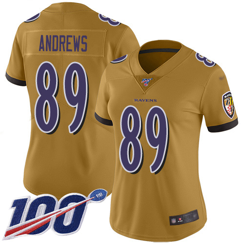 Baltimore Ravens #89 Mark Andrews Gold Women's Stitched Limited Inverted Legend 100th Season Jersey Womens