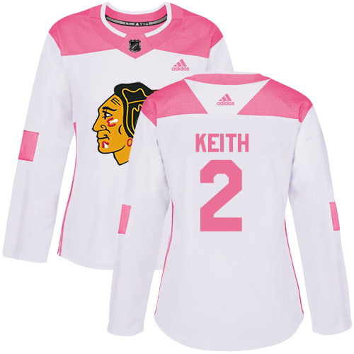 Adidas Chicago Blackhawks #2 Duncan Keith White/Pink Authentic Fashion Women's Stitched Jersey Womens