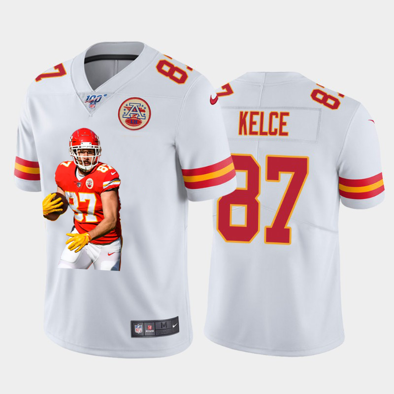Kansas City Chiefs #87 Travis Kelce Team Hero Vapor Limited 100 Jersey White Golden