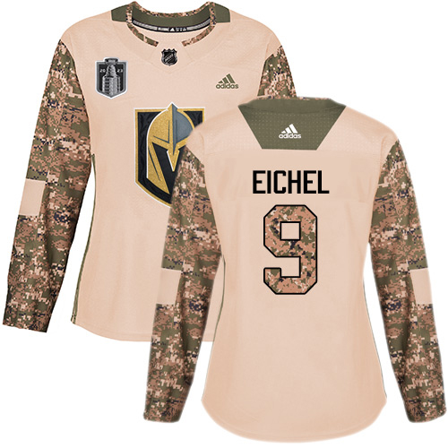 Adidas Golden Knights #9 Jack Eichel Camo Authentic 2023 Stanley Cup Final Patch Veterans Day Women's Stitched Jersey