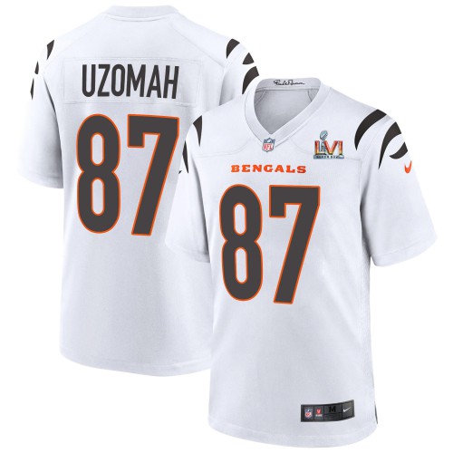 Cincinnati Cincinnati Bengals #87 C.J. Uzomah White Super Bowl LVI Patch Game Jersey Men's