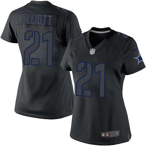 Cowboys #21 Ezekiel Elliott Black Impact Women's Stitched Limited Jersey