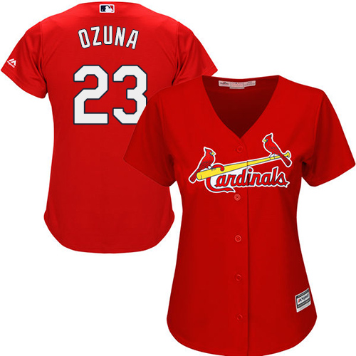 St.Louis Cardinals #23 Marcell Ozuna Red Alternate Women's Stitched Jersey Womens