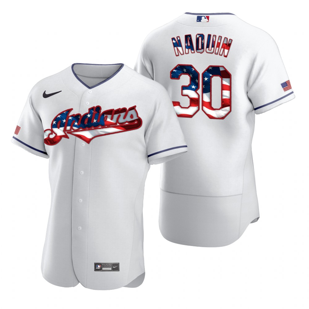 Cleveland Guardians #30 Tyler Naquin Men's White Fluttering USA Flag Limited Edition Authentic Jersey