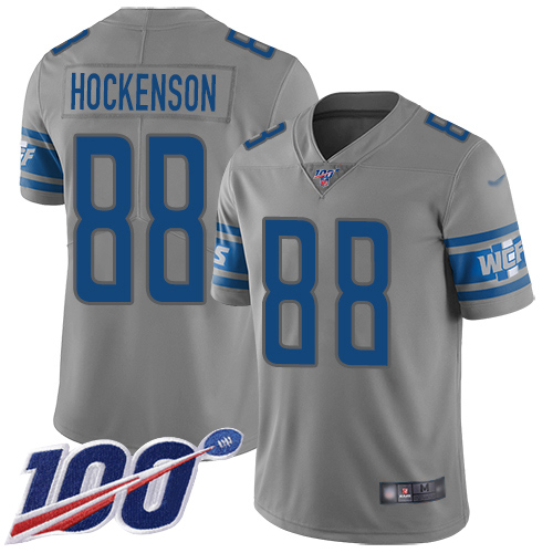 Detroit Lions #88 T.J. Hockenson Gray Men's Stitched Limited Inverted Legend 100th Season Jersey Men's