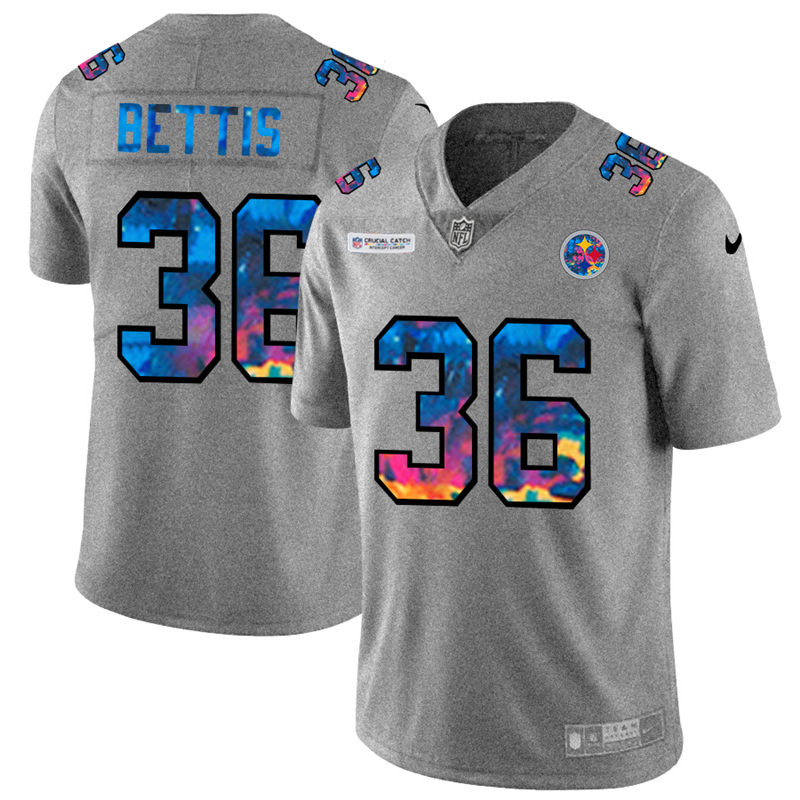 Pittsburgh Steelers #36 Jerome Bettis Men's Multi-Color 2020 Crucial Catch Jersey Greyheather
