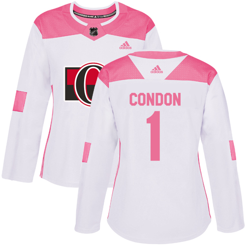 Adidas Ottawa Senators #1 Mike Condon White/Pink Authentic Fashion Women's Stitched Jersey Womens
