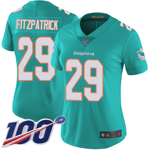 Miami Dolphins #29 Minkah Fitzpatrick Aqua Green Team Color Women's Stitched 100th Season Vapor Limited Jersey Womens