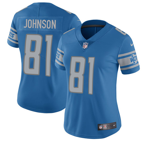 Detroit Lions #81 Calvin Johnson Light Blue Team Color Women's Stitched Vapor Untouchable Limited Jersey Womens