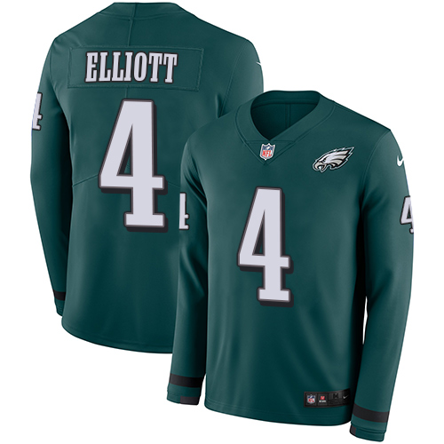 Philadelphia Eagles #4 Jake Elliott Midnight Green Team Color Men's Stitched Limited Therma Long Sleeve Jersey Men's