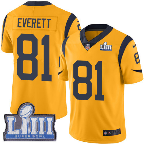 Los Angeles Rams #81 Gerald Everett Gold Super Bowl LIII Bound Youth Stitched Limited Rush Jersey Youth