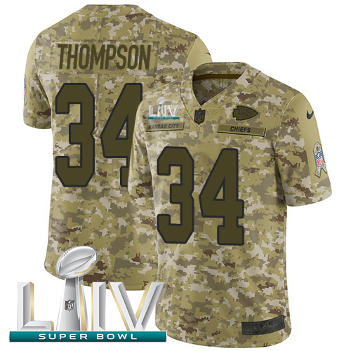 Kansas City Chiefs #34 Darwin Thompson Camo Super Bowl LIV 2020 Youth Stitched Limited 2018 Salute To Service Jersey Youth