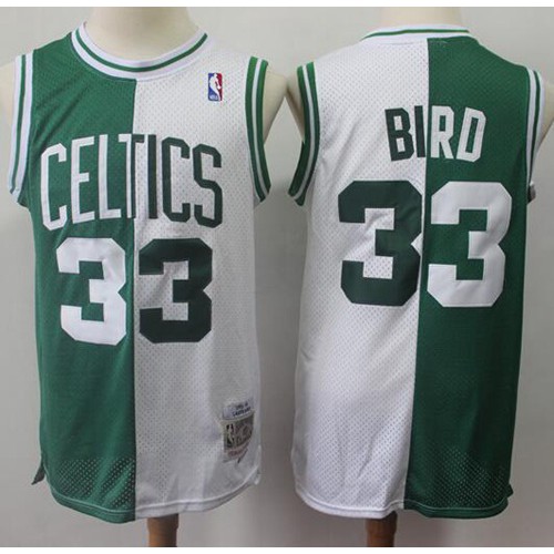 Mitchell And Ness Split Fashion Boston Celtics #33 Larry Bird Green/White Stitched jersey Mens