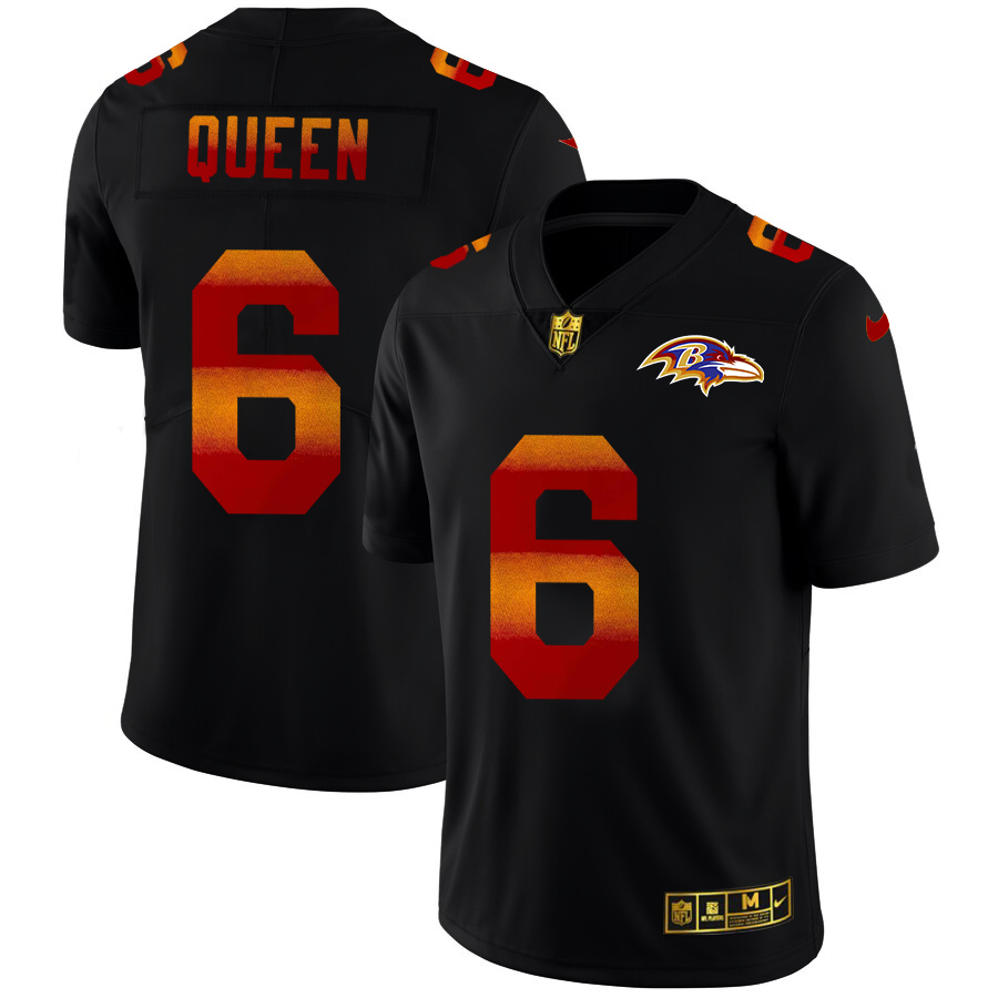Baltimore Ravens #6 Patrick Queen Men's Black Red Orange Stripe Vapor Limited Jersey