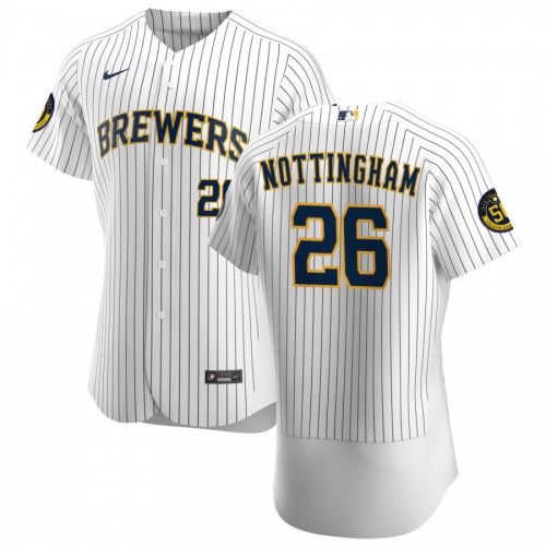 Milwaukee Milwaukee Brewers #26 Jacob Nottingham Men's White Home 2020 Authentic Player Jersey Men's