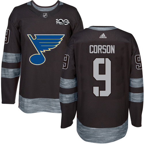 Adidas St. Louis Blues #9 Shayne Corson Black 1917-2017 100th Anniversary Stitched Jersey Men's