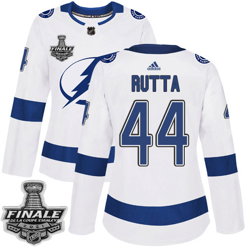 Adidas Tampa Bay Lightning #44 Jan Rutta White Road Authentic Women's 2021 Stanley Cup Final Patch Jersey Womens