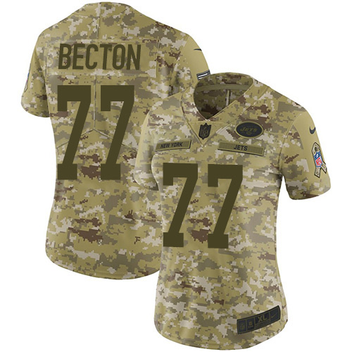 New York Jets #77 Mekhi Becton Camo Women's Stitched Limited 2018 Salute To Service Jersey Womens
