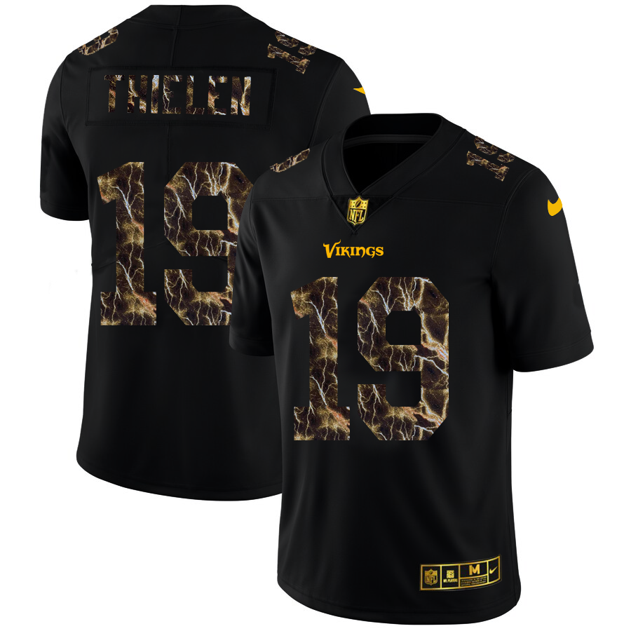 Minnesota Vikings #19 Adam Thielen Men's Black Flocked Lightning Vapor Limited Jersey