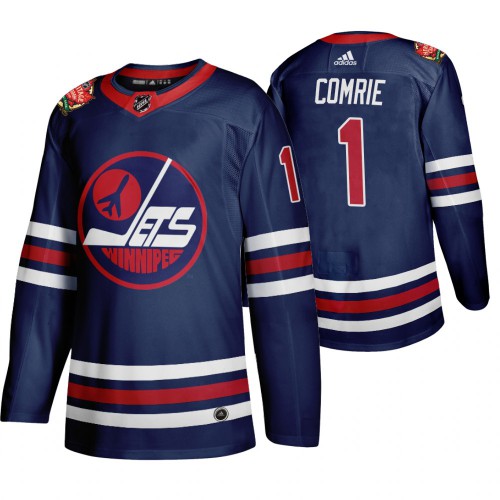 Winnipeg Winnipeg Jets #1 Eric Comrie Men's 2019-20 Heritage Classic Wha Navy Stitched Jersey Men's