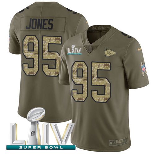 Chiefs #95 Chris Jones Olive/Camo Super Bowl LIV 2020 Youth Stitched Limited 2017 Salute To Service Jersey