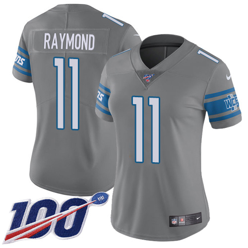 Lions #11 Kalif Raymond Gray Women's Stitched Limited Rush 100th Season Jersey