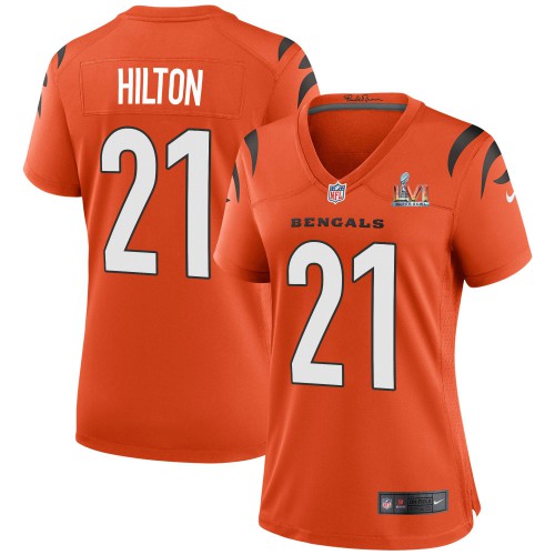 Cincinnati Cincinnati Bengals #21 Mike Hilton Orange Super Bowl LVI Patch Women's Game Jersey Womens
