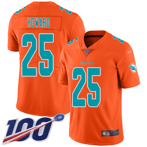Miami Dolphins #25 Xavien Howard Orange Men's Stitched Limited Inverted Legend 100th Season Jersey Men's