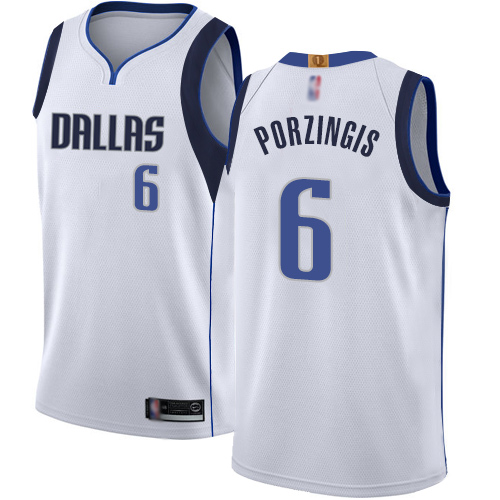 Dallas Mavericks #6 Kristaps Porzingis White Youth Swingman Association Edition Jersey Youth